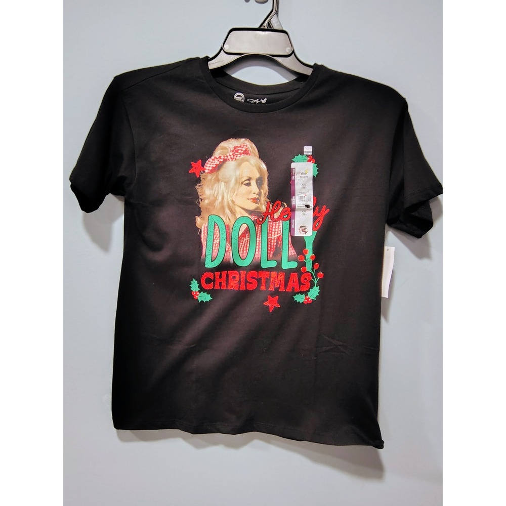 Wonder Nation Dolly Parton Holly Dolly Christmas Graphic Tee Black Kids L 10-12